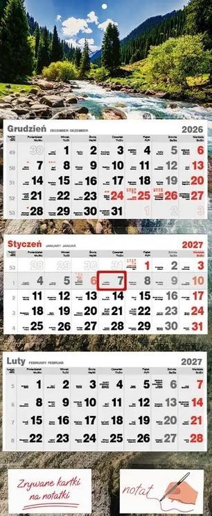 Kalendarz 2027 trójdzielny z bloczkami Rzeka