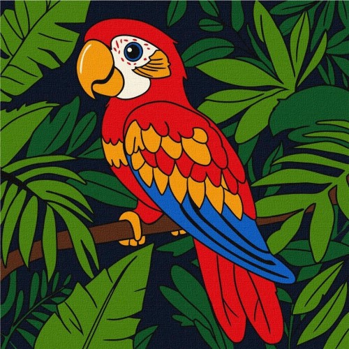 Malowanie po numerach - Wielobarwna papuga 25x25cm