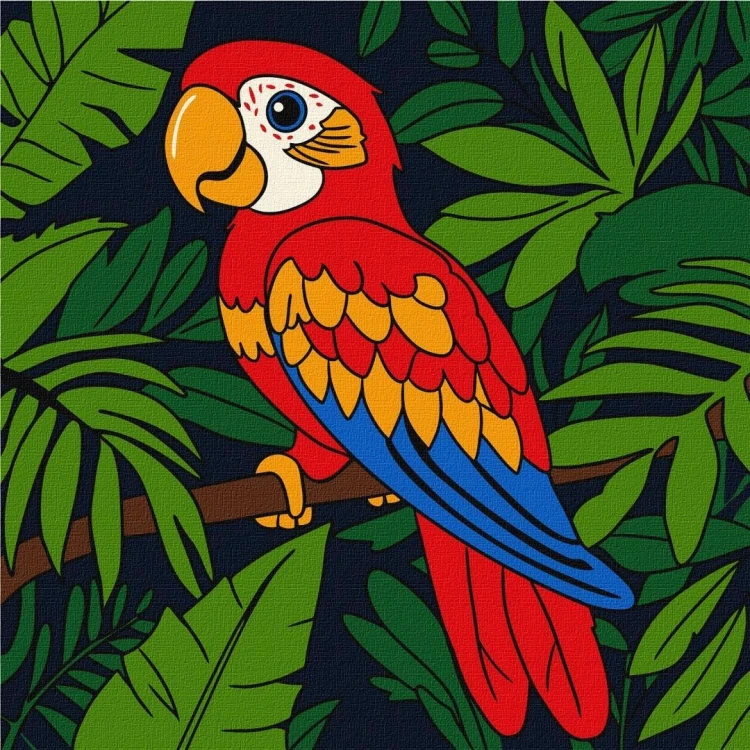 Malowanie po numerach - Wielobarwna papuga 25x25cm