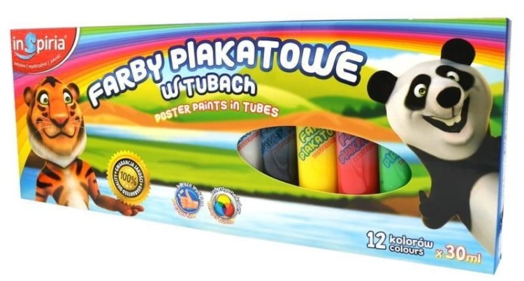 Farby plakatowe w tubach 12 kolorów 30ml, InSpiria