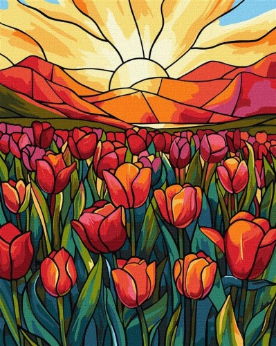 Malowanie po numerach - Witraż. Tulipany 40x50cm