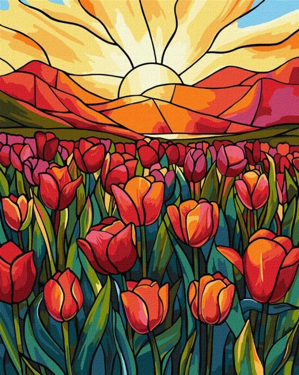 Malowanie po numerach - Witraż. Tulipany 40x50cm