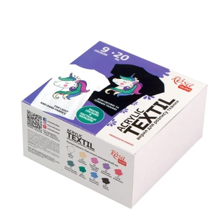 Farby do tkanin Unicorn 20ml 9 kolorów, Rosa