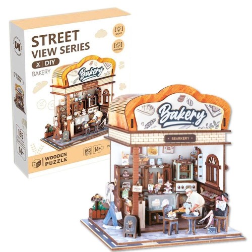 Uliczny zakątek drewniane puzzle 3D piekarnia