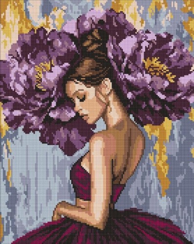Diamentowa mozaika - Baletnica z piwoniami 40x50cm