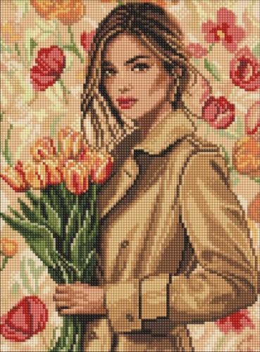 Diamentowa mozaika - Dziewczyna w płaszczu 30x40cm