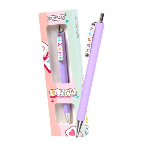 Długopis Block z koralikami HAPPY w etui fioletowy
