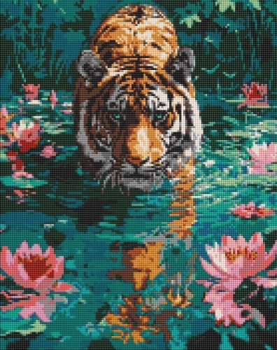 Diamentowa mozaika - Tygrys na polowaniu 40x50cm