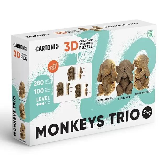 Puzzle 3D z kartonu Trio Małpki, Kiddisvit