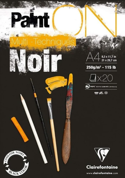 Blok A4 czarny 250g 20ark, Clairefontaine