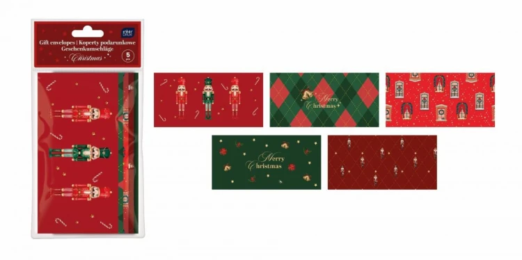 Koperty podarunkowe 22x11cm Christmas 5szt