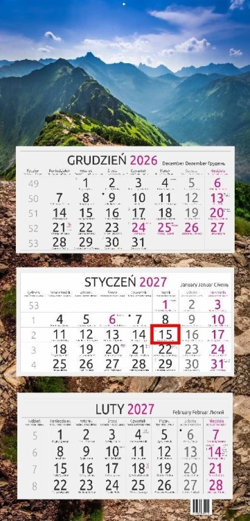 Kalendarz 2027 trójdzielny gł. płaska Grań Tatr