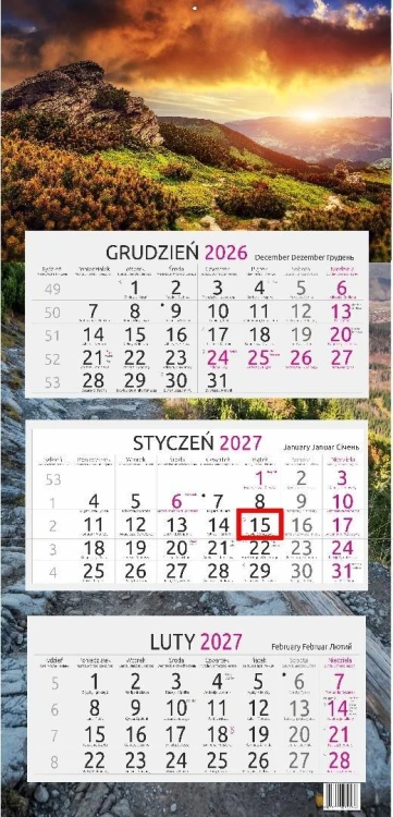 Kalendarz 2027 trójdzielny gł. płaska Wschód