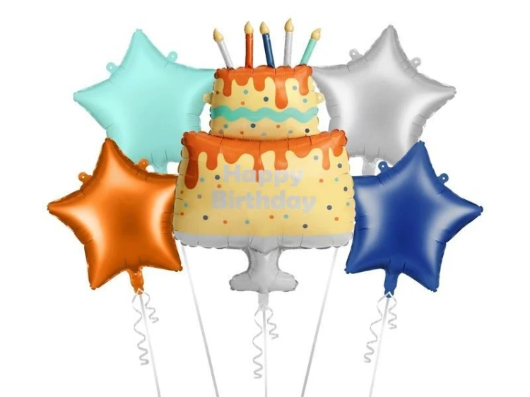 Zestaw balonów foliowych Tort Happy Birthday 5szt