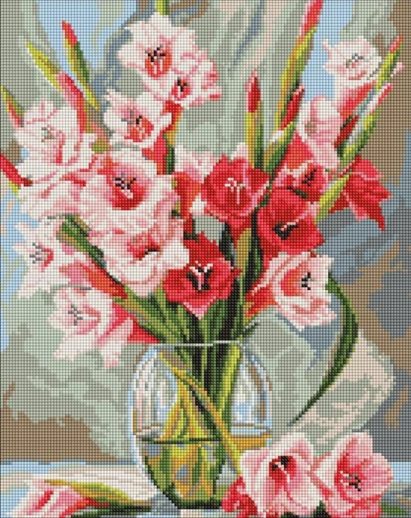Diamentowa mozaika - Różowe mieczyki 40x50cm