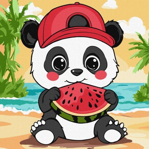 Malowanie po numerach - Lato.Panda z arbuzem 25x25