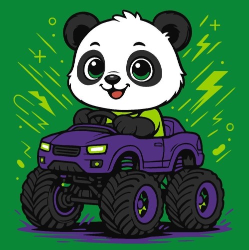 Malowanie po numerach - Panda w samochodzie Kids