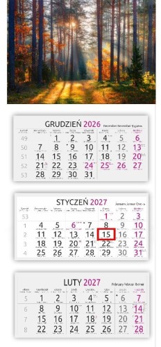 Kalendarz 2027 trójdzielny gł wypukła Jesienny Las