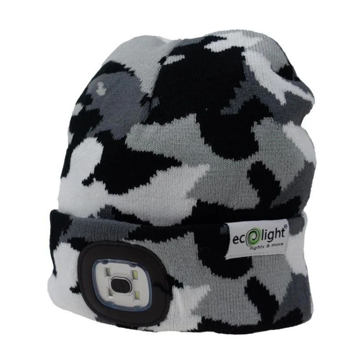 Czapka moro z latarką LED szara 1W 6000K