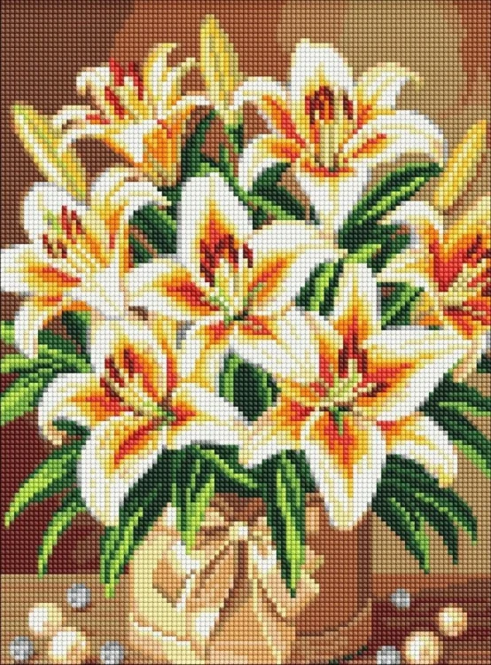 Diamentowa mozaika - Barwne lilie z perłami 30x40