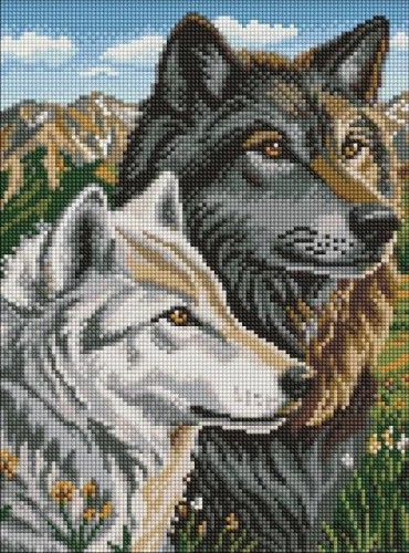Diamentowa mozaika - Górska para wilków 30x40cm