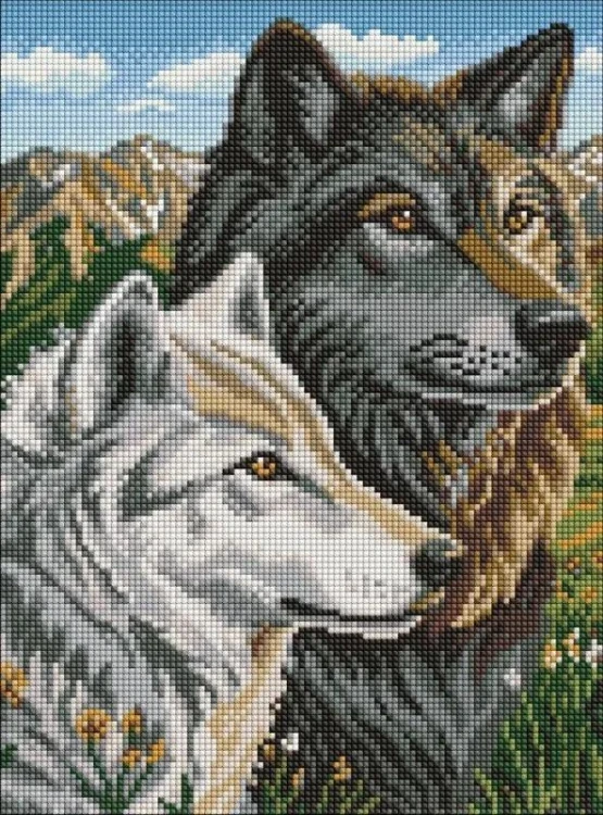 Diamentowa mozaika - Górska para wilków 30x40cm