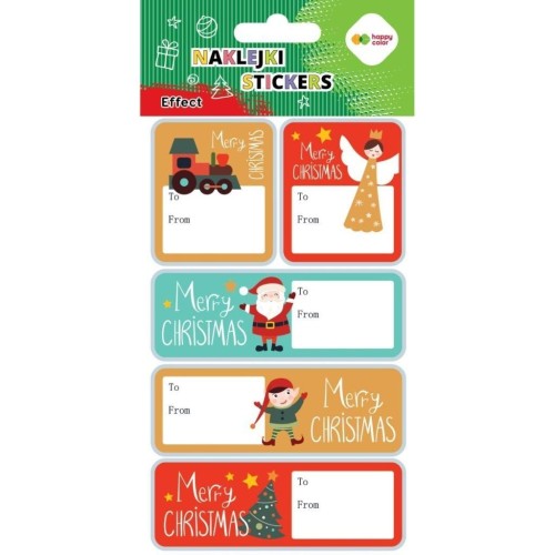 Naklejki Merry Xmas tag 10x20cm HAPPY COLOR