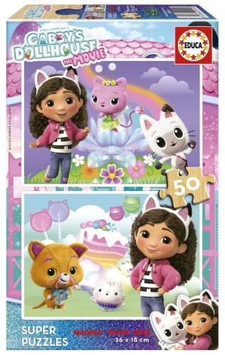 Puzzle 2x50 Koci Domek Gabi drewniane, Educa