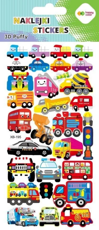 Naklejki 3D Puffy Vehicles 9,5x22cm HAPPY COLOR