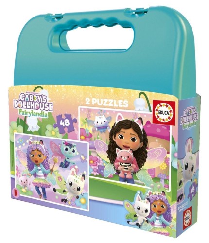 Puzzle 2 x 48 Koci Domek Gabi walizka, Educa