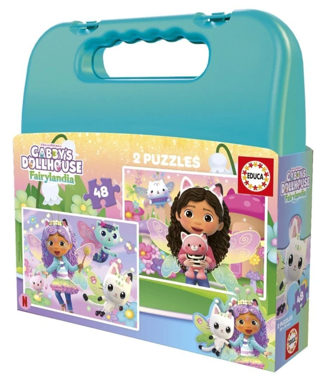 Puzzle 2 x 48 Koci Domek Gabi walizka, Educa