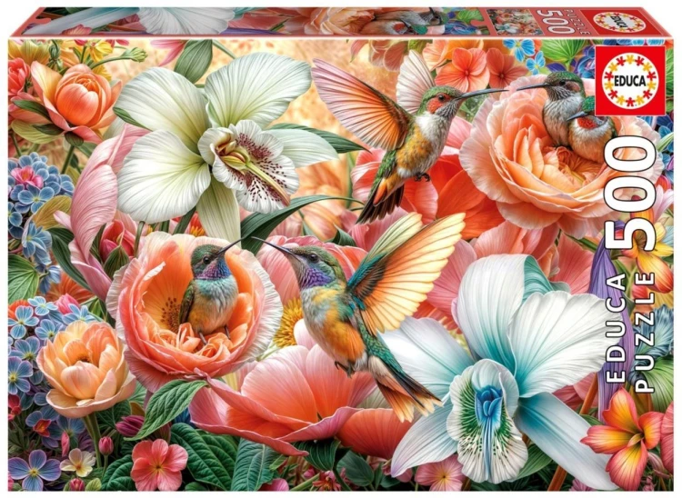 Puzzle 500 Kolibry i kwiaty, Educa