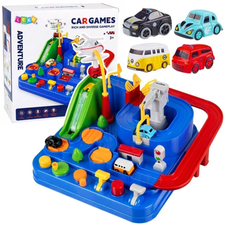 Samochodowy tor przeszkód + 4 auta, Leantoys